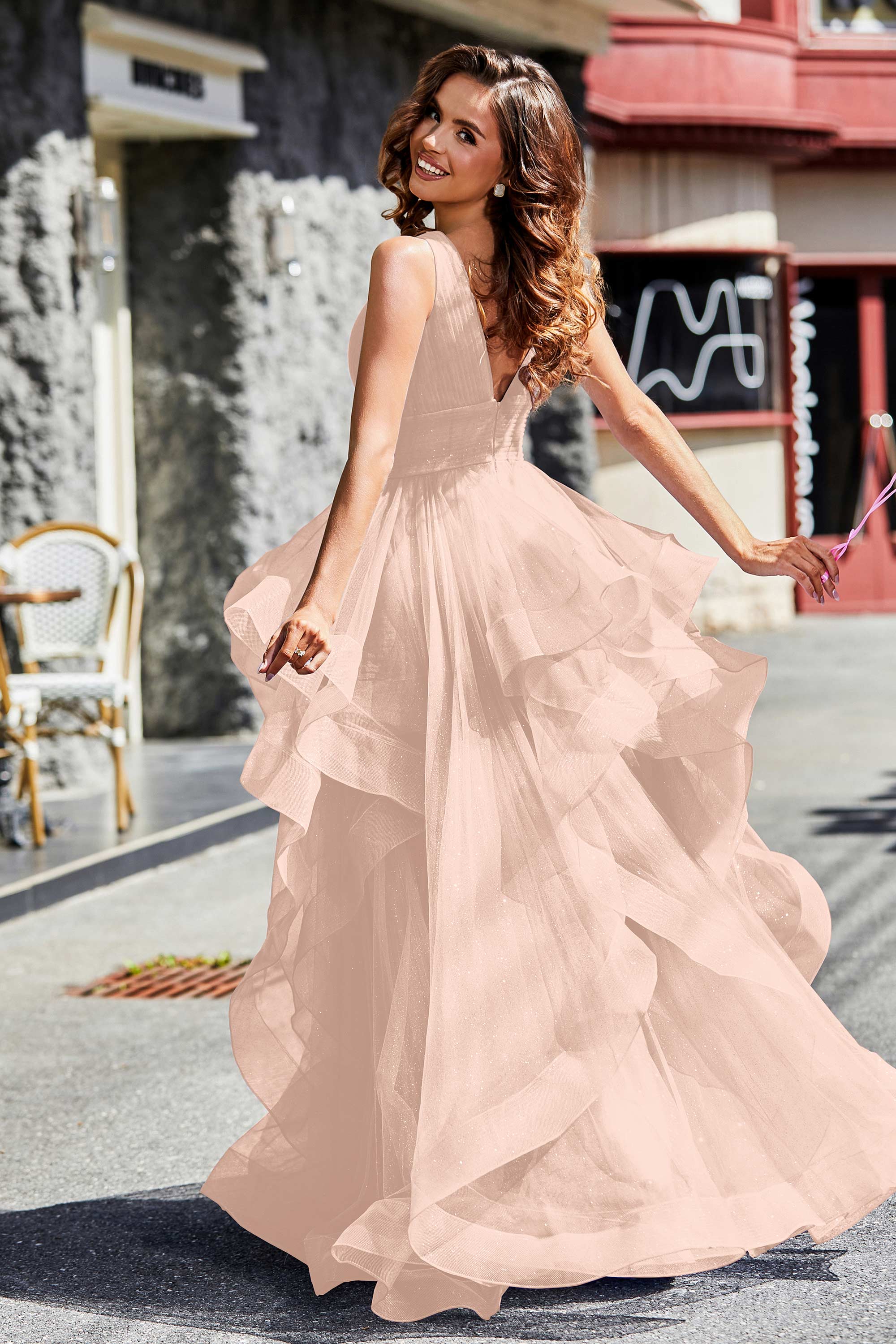 Sleeveless Ruched Skirt Tulle Ball Prom Party Gown Formal Evening Dresses