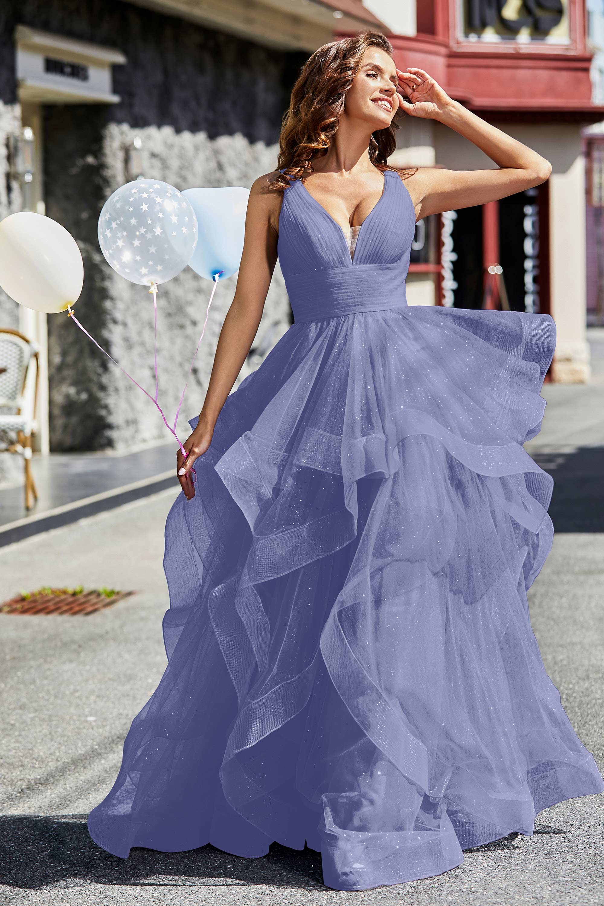 Sleeveless Ruched Skirt Tulle Ball Prom Party Gown Formal Evening Dresses