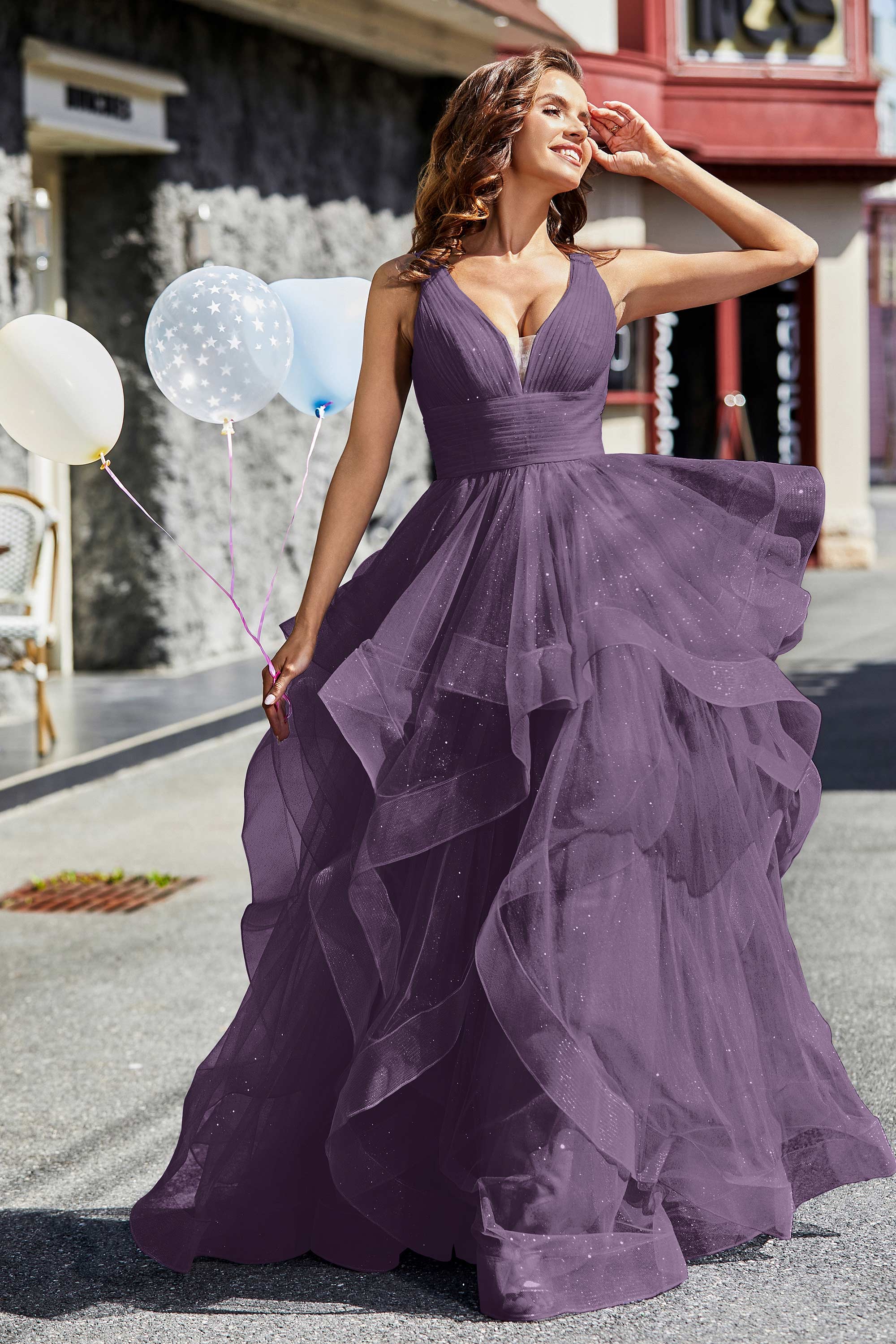 Sleeveless Ruched Skirt Tulle Ball Prom Party Gown Formal Evening Dresses
