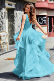 Sleeveless Ruched Skirt Tulle Ball Prom Party Gown Formal Evening Dresses