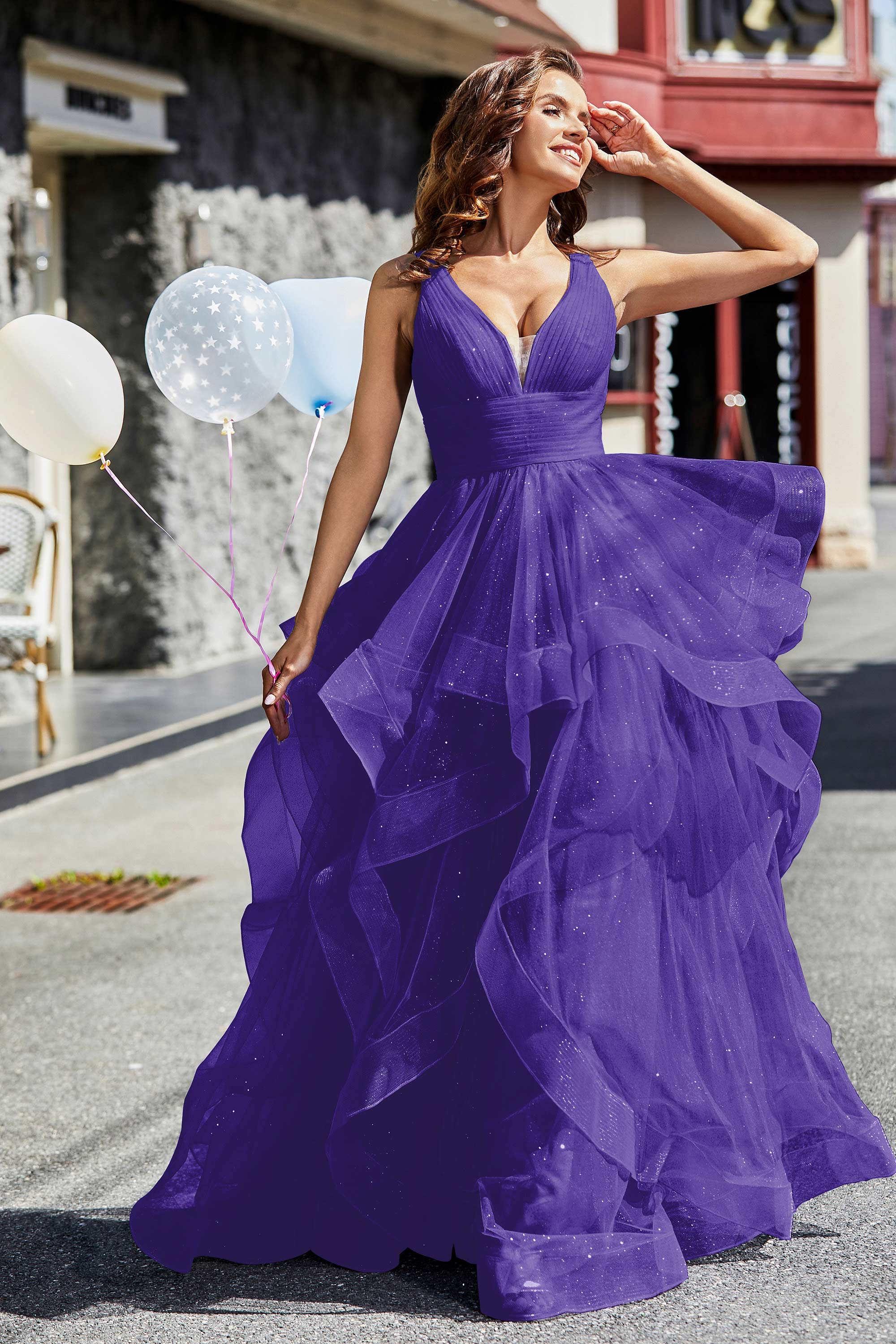 Sleeveless Ruched Skirt Tulle Ball Prom Party Gown Formal Evening Dresses