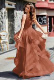 Sleeveless Ruched Skirt Tulle Ball Prom Party Gown Formal Evening Dresses