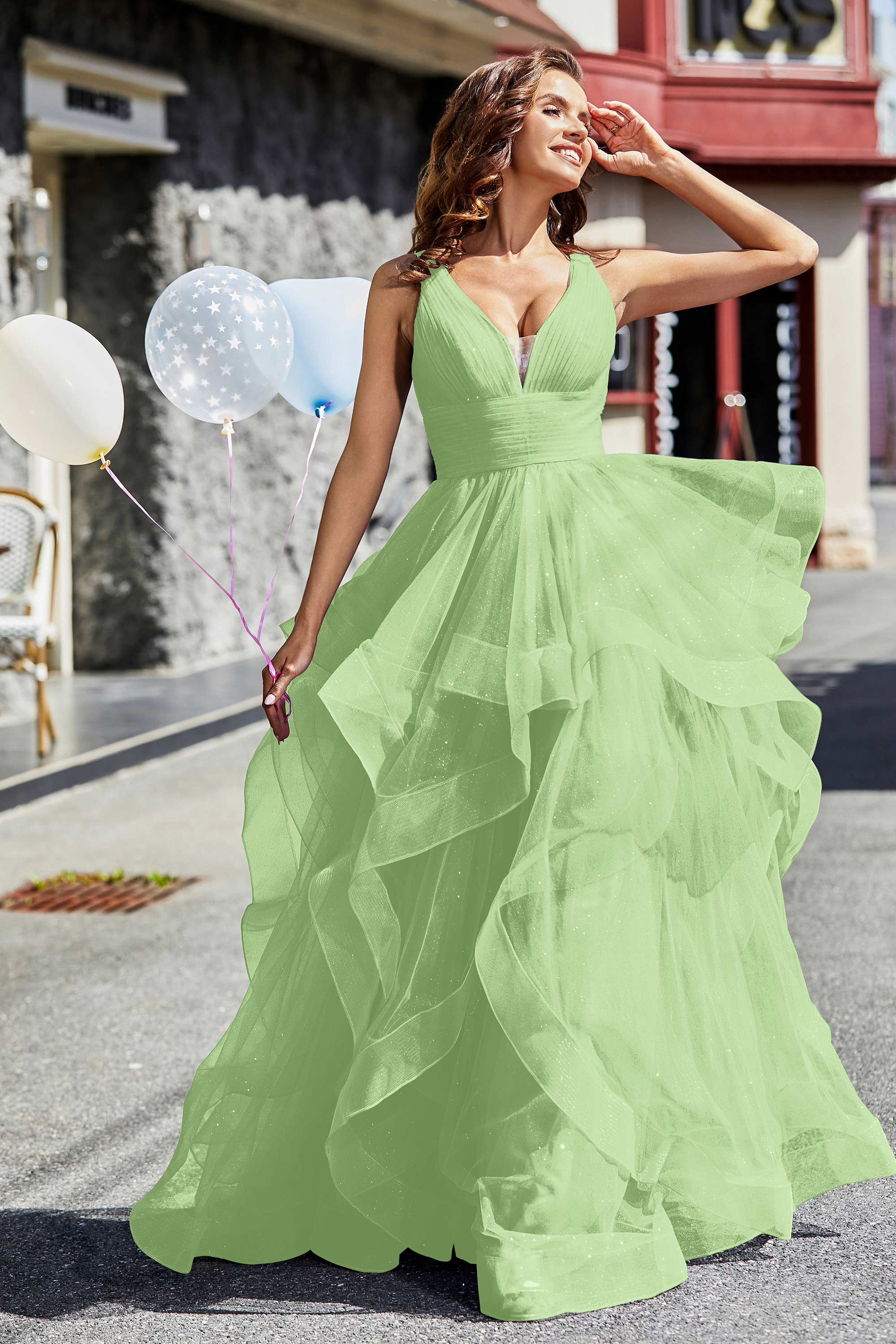Sleeveless Ruched Skirt Tulle Ball Prom Party Gown Formal Evening Dresses