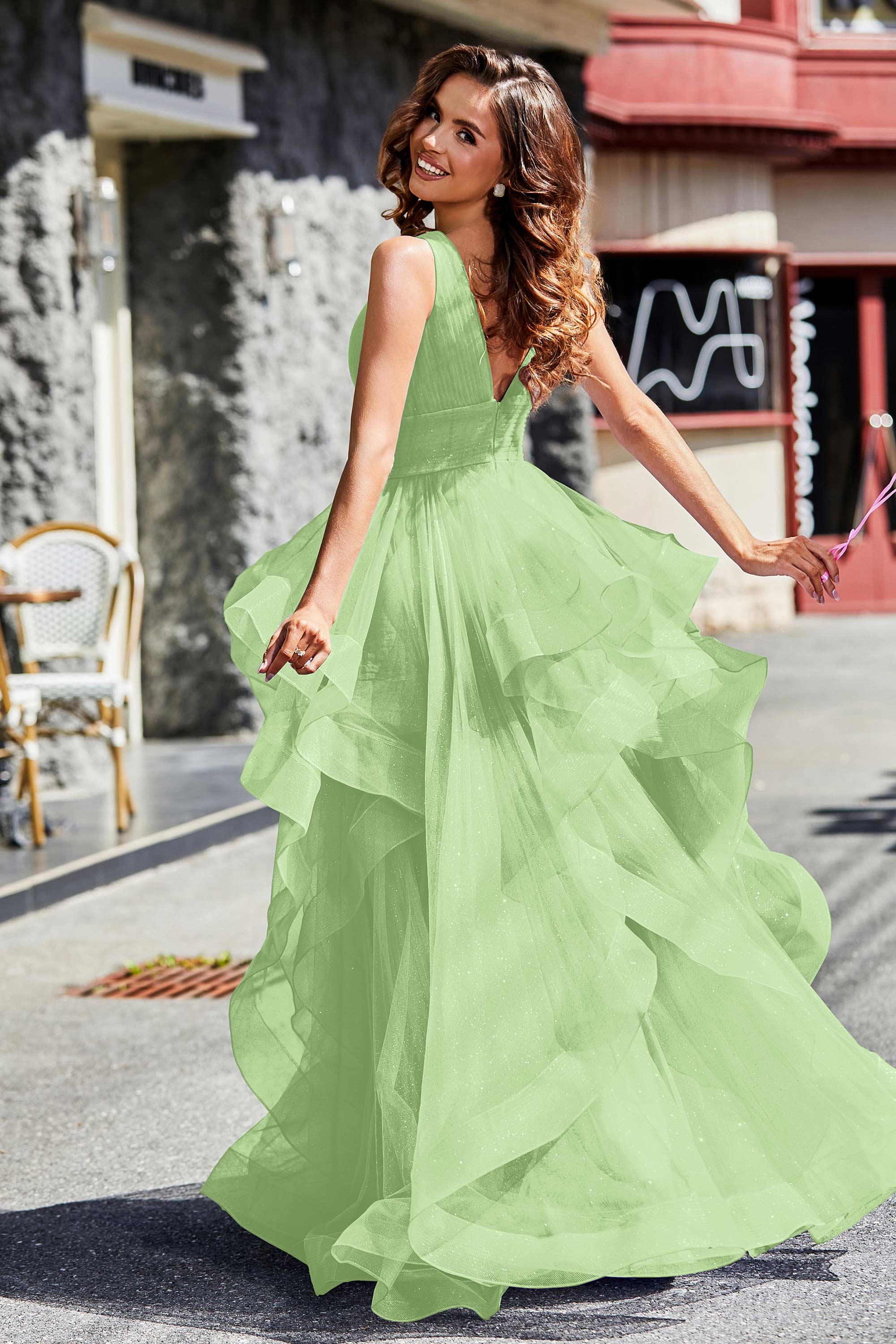 Sleeveless Ruched Skirt Tulle Ball Prom Party Gown Formal Evening Dresses