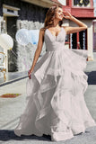 Sleeveless Ruched Skirt Tulle Ball Prom Party Gown Formal Evening Dresses