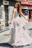 Sleeveless Ruched Skirt Tulle Ball Prom Party Gown Formal Evening Dresses