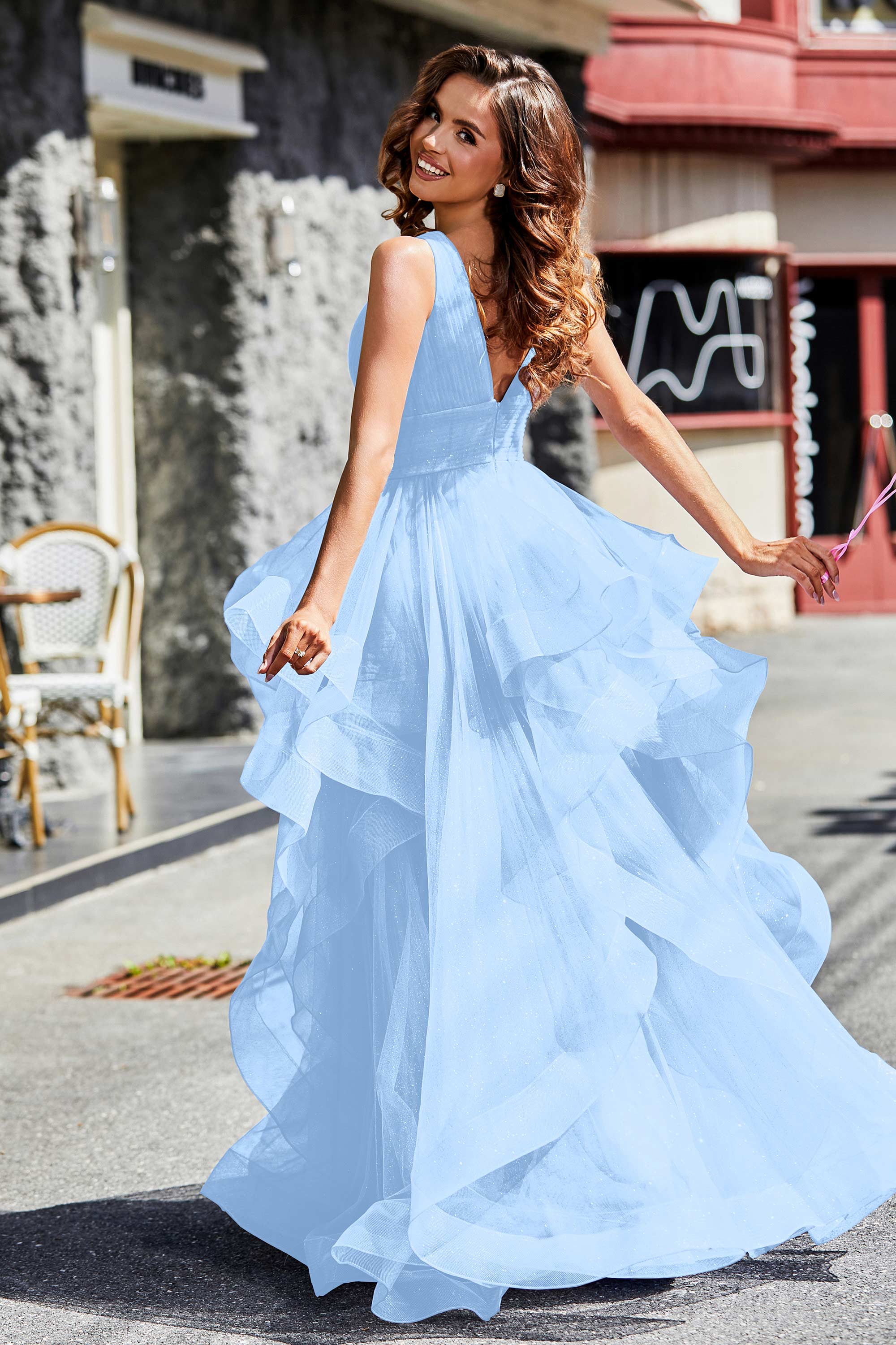 Sleeveless Ruched Skirt Tulle Ball Prom Party Gown Formal Evening Dresses