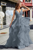 Sleeveless Ruched Skirt Tulle Ball Prom Party Gown Formal Evening Dresses