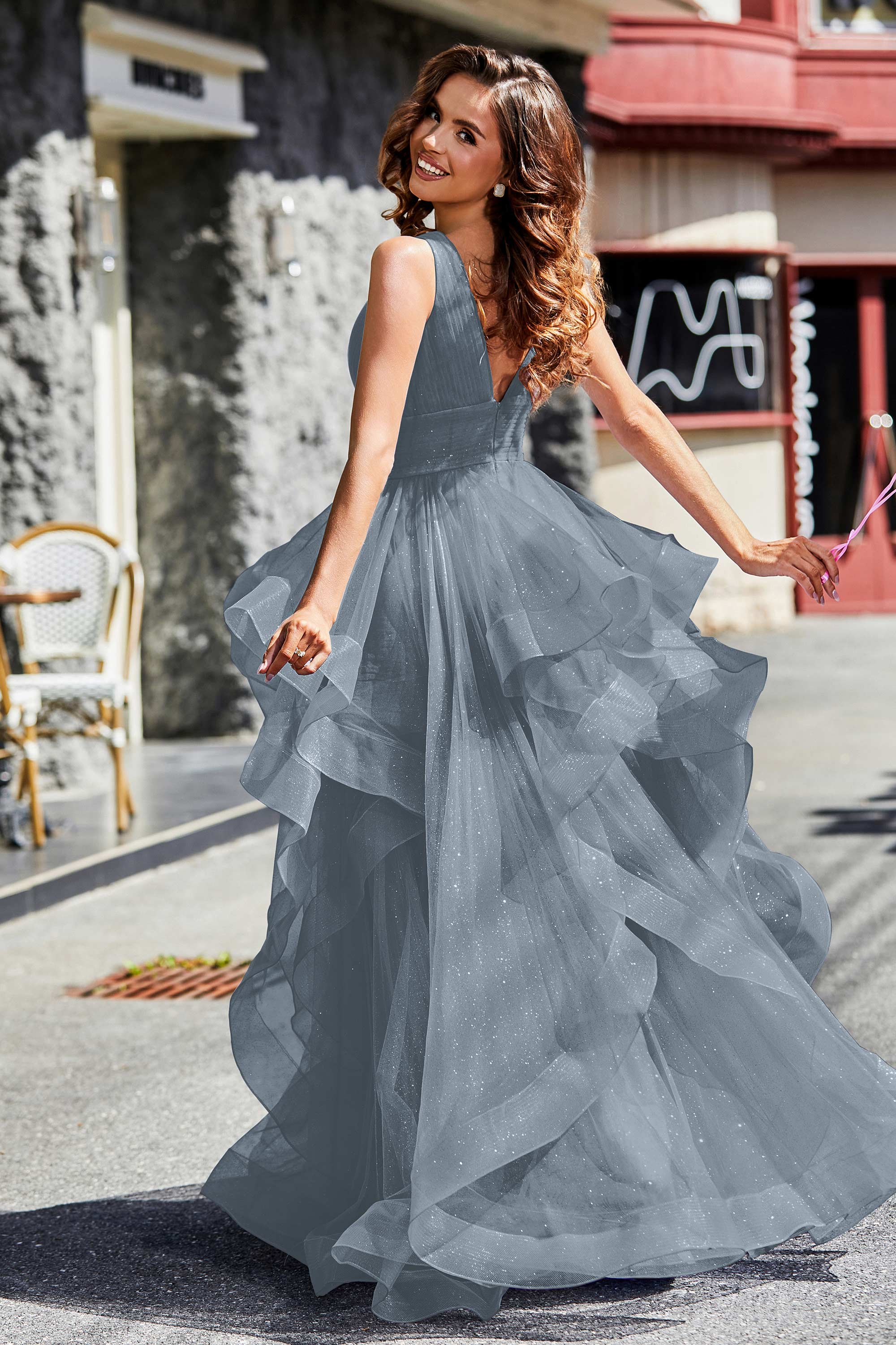 Sleeveless Ruched Skirt Tulle Ball Prom Party Gown Formal Evening Dresses