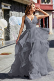Sleeveless Ruched Skirt Tulle Ball Prom Party Gown Formal Evening Dresses