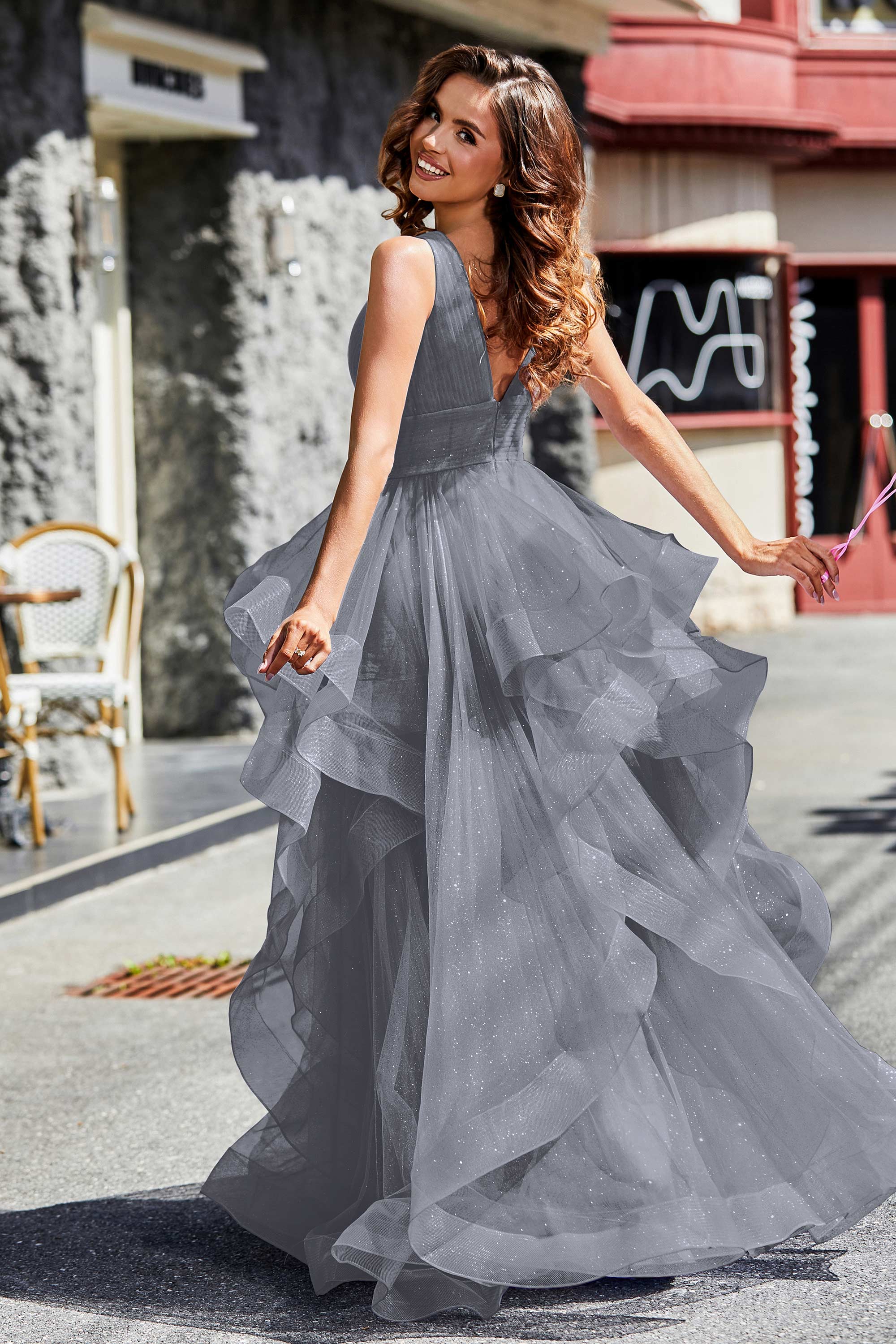 Sleeveless Ruched Skirt Tulle Ball Prom Party Gown Formal Evening Dresses