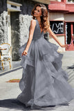 Sleeveless Ruched Skirt Tulle Ball Prom Party Gown Formal Evening Dresses