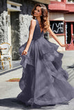 Sleeveless Ruched Skirt Tulle Ball Prom Party Gown Formal Evening Dresses