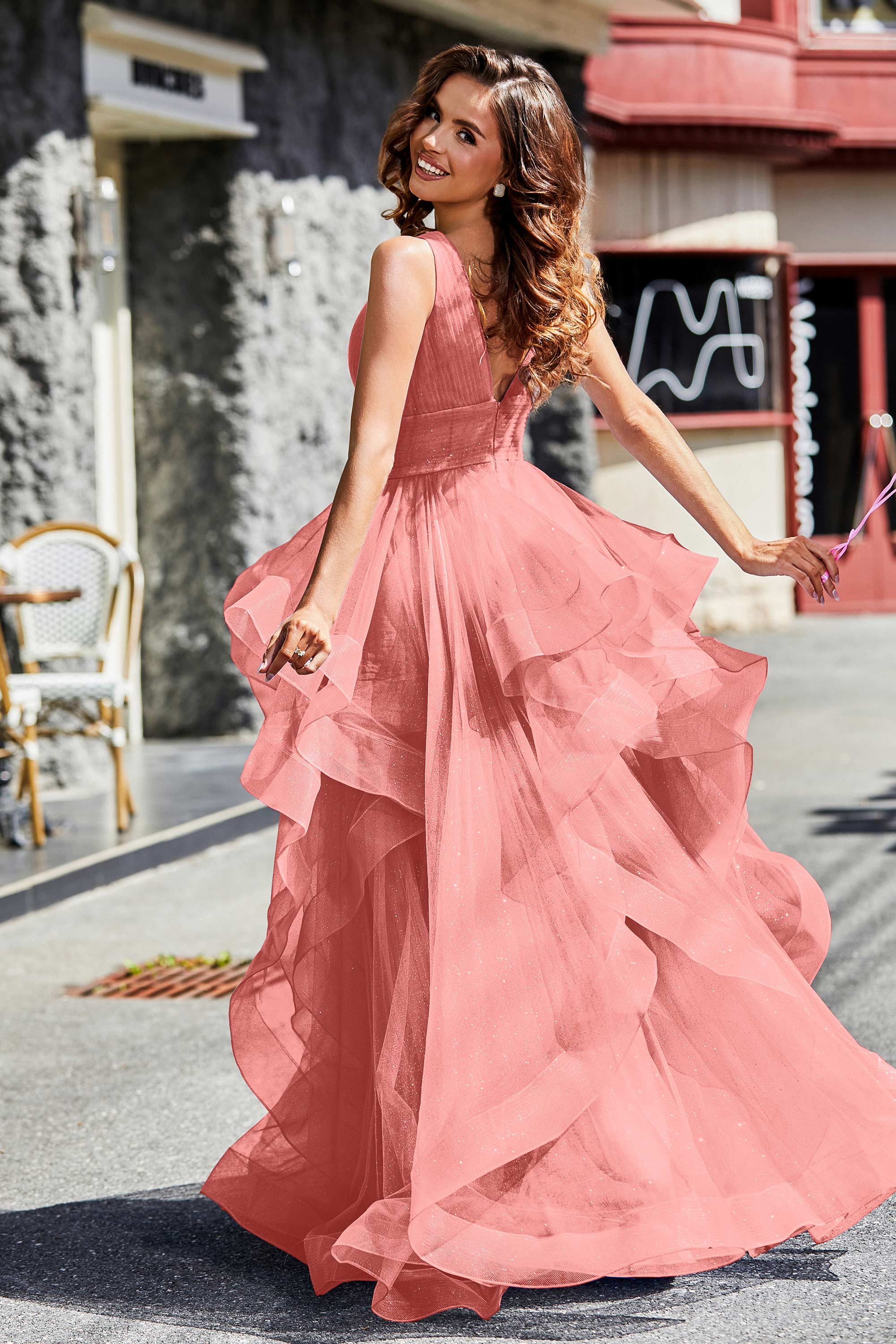 Sleeveless Ruched Skirt Tulle Ball Prom Party Gown Formal Evening Dresses
