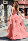Sleeveless Ruched Skirt Tulle Ball Prom Party Gown Formal Evening Dresses