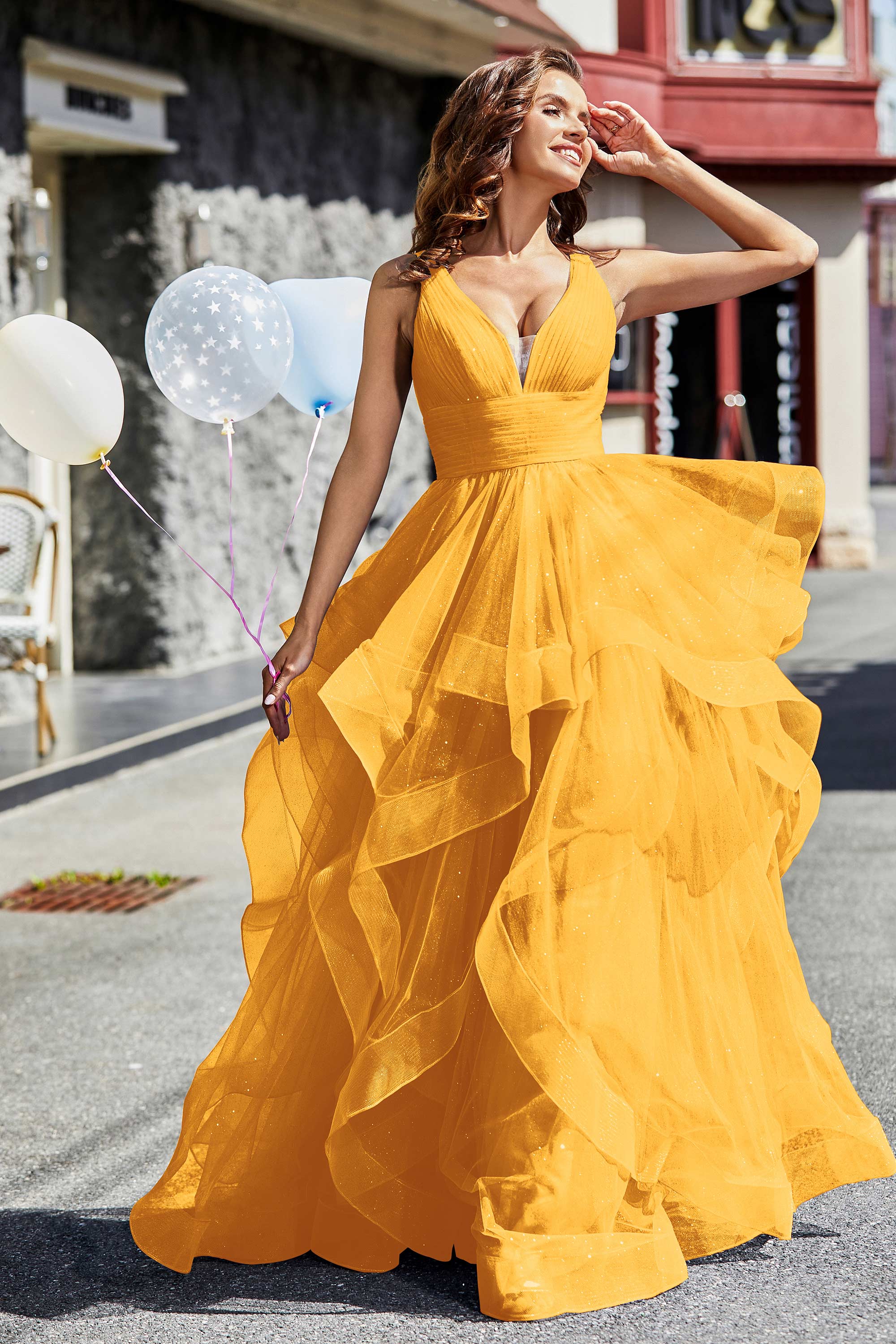 Sleeveless Ruched Skirt Tulle Ball Prom Party Gown Formal Evening Dresses