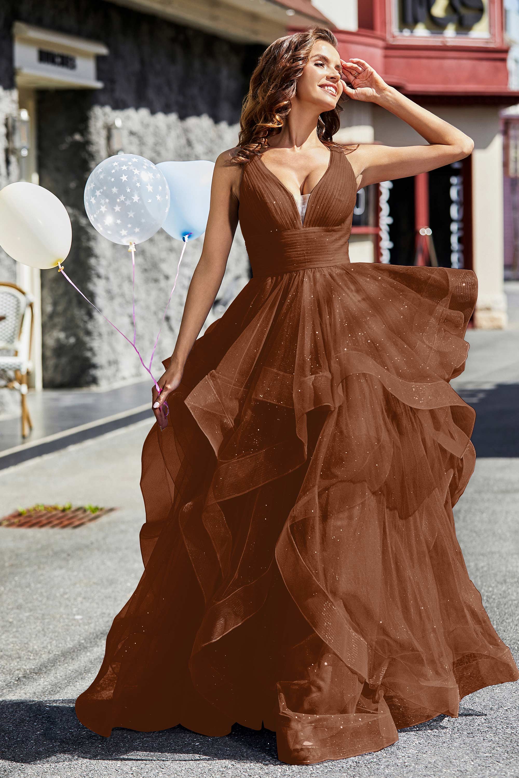 Sleeveless Ruched Skirt Tulle Ball Prom Party Gown Formal Evening Dresses