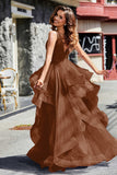 Sleeveless Ruched Skirt Tulle Ball Prom Party Gown Formal Evening Dresses