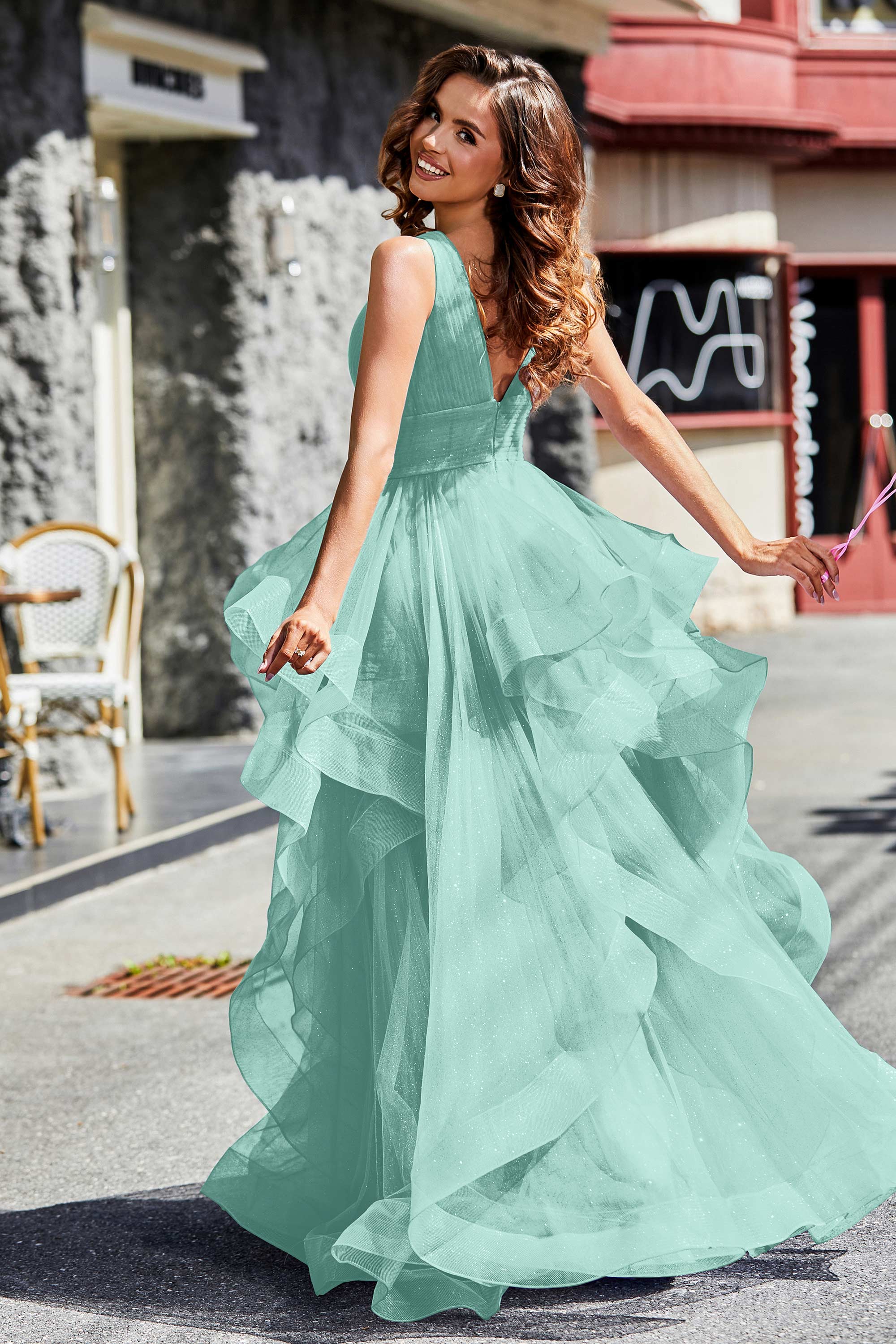 Sleeveless Ruched Skirt Tulle Ball Prom Party Gown Formal Evening Dresses