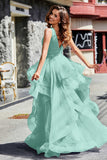 Sleeveless Ruched Skirt Tulle Ball Prom Party Gown Formal Evening Dresses