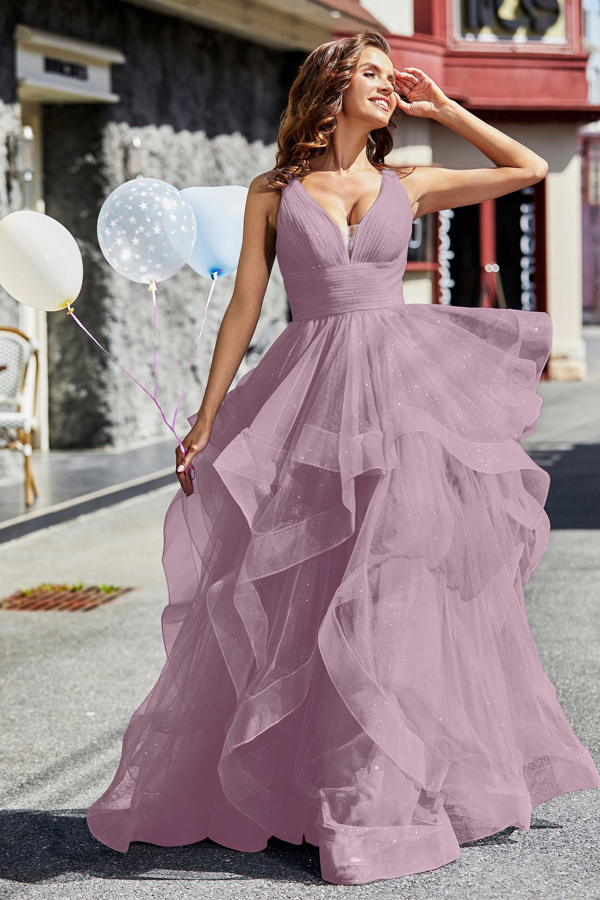 Sleeveless Ruched Skirt Tulle Ball Prom Party Gown Formal Evening Dresses