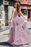 Sleeveless Ruched Skirt Tulle Ball Prom Party Gown Formal Evening Dresses
