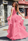 Sleeveless Ruched Skirt Tulle Ball Prom Party Gown Formal Evening Dresses