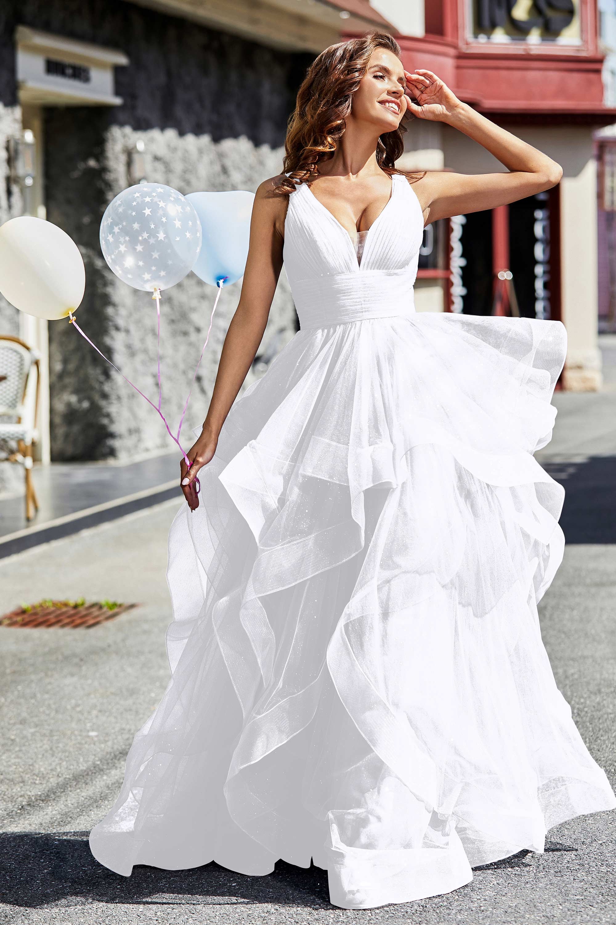 Sleeveless Ruched Skirt Tulle Ball Prom Party Gown Formal Evening Dresses