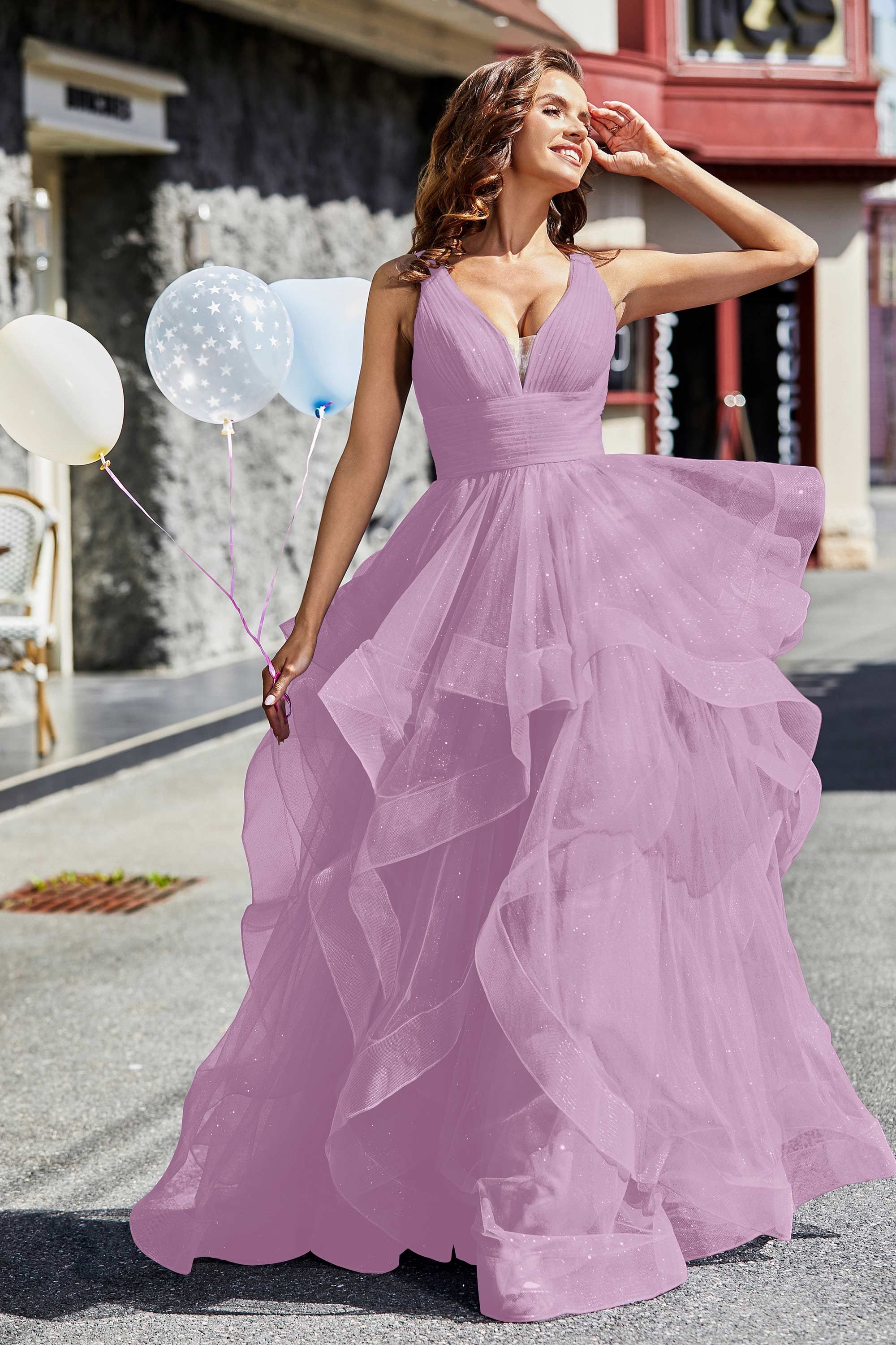 Sleeveless Ruched Skirt Tulle Ball Prom Party Gown Formal Evening Dresses