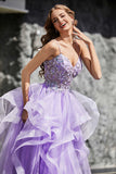 Lace Up Back Ruffle Ruched Tulle Prom Party Ball Gown Formal Evening Dresses