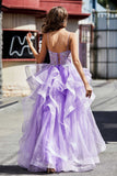 Lace Up Back Ruffle Ruched Tulle Prom Party Ball Gown Formal Evening Dresses