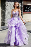Lace Up Back Ruffle Ruched Tulle Prom Party Ball Gown Formal Evening Dresses