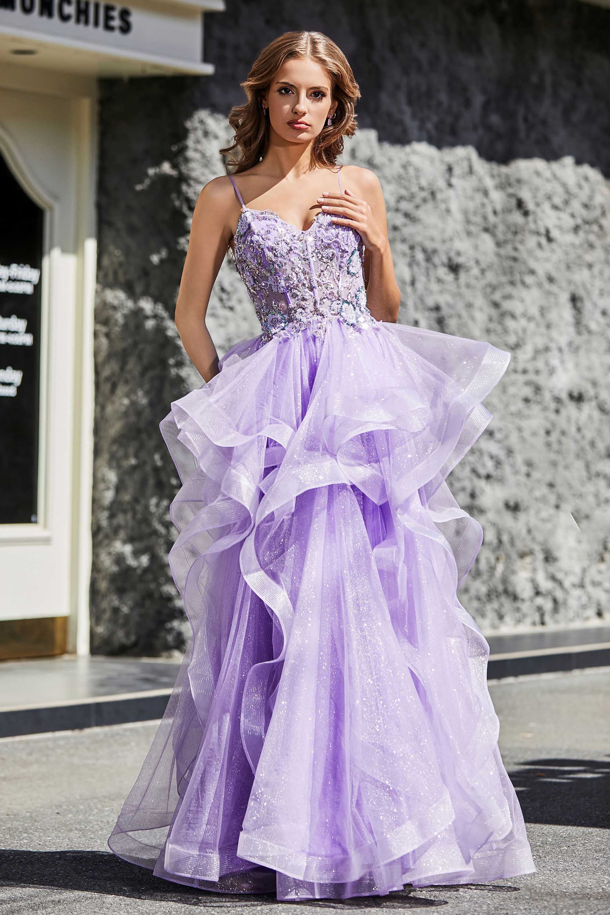 Lace Up Back Ruffle Ruched Tulle Prom Party Ball Gown Formal Evening Dresses