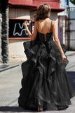 Lace Up Back Ruffle Ruched Tulle Prom Party Ball Gown Formal Evening Dresses
