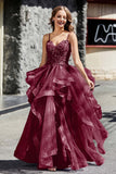 Lace Up Back Ruffle Ruched Tulle Prom Party Ball Gown Formal Evening Dresses