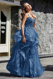 Lace Up Back Ruffle Ruched Tulle Prom Party Ball Gown Formal Evening Dresses