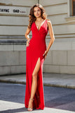 High Slit Long Sleeveless Jersey Formal Evening Mermaid Gown Prom Party Dresses