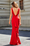 High Slit Long Sleeveless Jersey Formal Evening Mermaid Gown Prom Party Dresses
