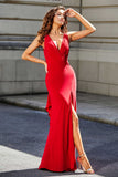 High Slit Long Sleeveless Jersey Formal Evening Mermaid Gown Prom Party Dresses