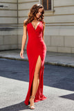 High Slit Long Sleeveless Jersey Formal Evening Mermaid Gown Prom Party Dresses