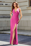 High Slit Long Sleeveless Jersey Formal Evening Mermaid Gown Prom Party Dresses
