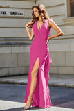 High Slit Long Sleeveless Jersey Formal Evening Mermaid Gown Prom Party Dresses