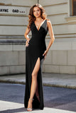 High Slit Long Sleeveless Jersey Formal Evening Mermaid Gown Prom Party Dresses
