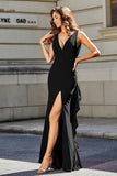 High Slit Long Sleeveless Jersey Formal Evening Mermaid Gown Prom Party Dresses