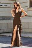 High Slit Long Sleeveless Jersey Formal Evening Mermaid Gown Prom Party Dresses