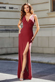High Slit Long Sleeveless Jersey Formal Evening Mermaid Gown Prom Party Dresses