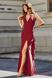 High Slit Long Sleeveless Jersey Formal Evening Mermaid Gown Prom Party Dresses