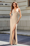 High Slit Long Sleeveless Jersey Formal Evening Mermaid Gown Prom Party Dresses