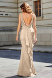 High Slit Long Sleeveless Jersey Formal Evening Mermaid Gown Prom Party Dresses