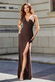 High Slit Long Sleeveless Jersey Formal Evening Mermaid Gown Prom Party Dresses
